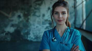 AI generated Portrait of a female medical worker with a stethoscope. AI Generated photo