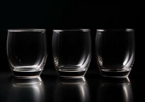 AI generated Set of Different Types of Drinking glasses isolate on dark background. photo