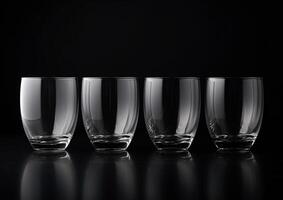 AI generated Set of Different Types of Drinking glasses isolate on dark background. photo