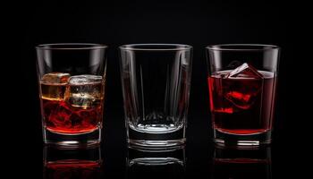 AI generated Set of Different Types of Drinking glasses isolate on dark background. photo