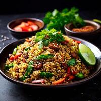 AI generated Indonesian fried rice close up photo