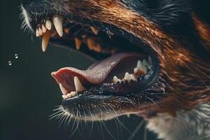 AI generated Closeup of mouth of aggressive dog barking. Rabies virus infection concept. photo