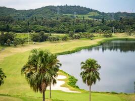 Golf course with gorgeous green and pond in Taiwan. photo