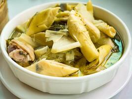 Taiwanese hakka delicacies, Fermented Mustard with Makino Bamboo Shoot photo