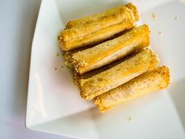 deep fried spring roll with Taro paste in plate photo