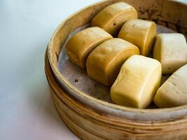 Steamed buns in bamboo steamer photo