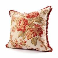 AI generated Pillow or cushion with floral print isolated on white background, home decor in country style, post-processed, generative ai photo