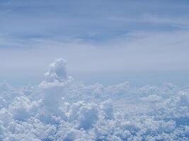 Aerial view of sky seen through the airplane window. Space for text photo