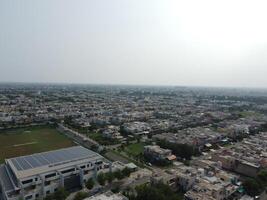 Aerial view of city with drone. photo