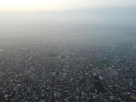 Aerial view of city with drone. photo