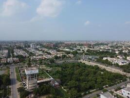 Aerial view of city with drone. photo