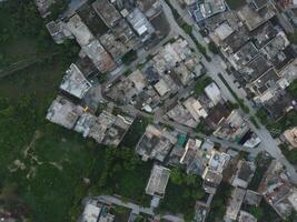 Aerial view of city with drone. photo