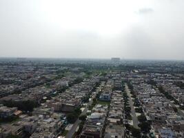 Aerial view of city with drone. photo