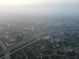 Aerial view of city with drone. photo