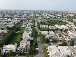 Aerial view of city with drone. photo