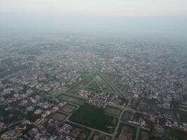 Aerial view of city with drone. photo