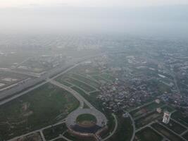 Aerial view of city with drone. photo