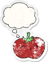 dessin animé tomate avec pensée bulle comme une affligé usé autocollant png