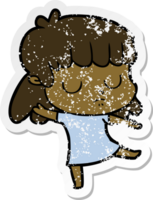 distressed sticker of a cartoon indifferent woman dancing png