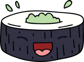 hand drawn quirky cartoon happy sushi png