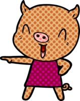 happy cartoon pig in dress png