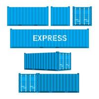 Set Blue cargo containers. Freight Shipping, delivery and transportation. Vector illustration