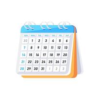 Blank calendar isolated on white background. Important, reminder day. Mark the date. Vector illustration