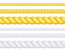 Set of different thickness ropes. Jute or hemp cordage frames. Vector illustration
