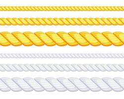 Set of different thickness ropes. Jute or hemp cordage frames. Vector illustration