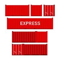 Set Red cargo containers. Freight Shipping, delivery and transportation. Vector illustration