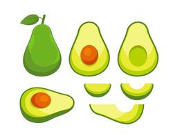 Set of fresh whole and half avocado. Food for a healthy diet. Vector illustration