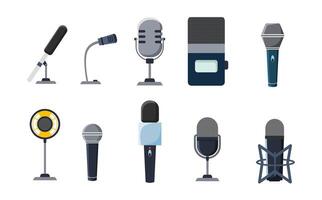 Assortment of different microphone types in a flat design style, suitable for audio equipment representation. vector