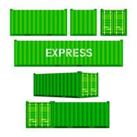 Set green cargo containers. Freight Shipping, delivery and transportation. Vector illustration