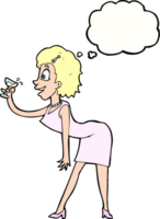 dessin animé femme avec boisson avec bulle de pensée png