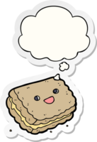 cartoon biscuit with thought bubble as a printed sticker png