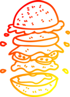 caldo pendenza linea disegno di un' cartone animato enorme hamburger png