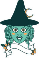 Retro Tattoo Style half orc witch character face png