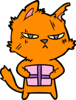 tough cartoon cat with christmas present png