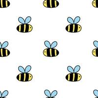 Seamless simple pattern with cute bee. Vector background with funny honeybee or bumblebee on white