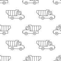 Hand drawn vector monochrome seamless pattern with truck on white background. Simple doodle repeat pattern for children and newborn fabric.