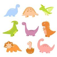 Cute little baby dino t-rex. Vector colorful illustration isolated on white background for kids. Set of different dinosaurs