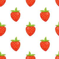 Seamless pattern with cute strawberry on white background. Repeat vector pattern for textiles or fabric