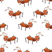 Seamless pattern with cute ant character. Funny insect on white for children and newborn fabric. vector