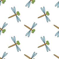 Seamless simple pattern with cute dragonfly. Funny dragonfly on white for children and newborn fabric. vector