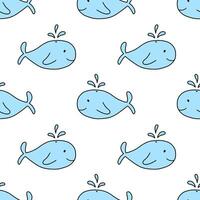 Seamless simple pattern with cute doodle whale on white background for children and newborn fabric. vector