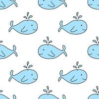 Seamless simple pattern with cute doodle whale on white background for children and newborn fabric. vector