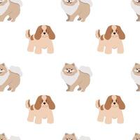 Vector seamless pattern with cute dog isolated on white background