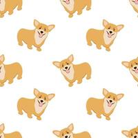 Vector seamless pattern with cute dog corgi isolated on white
