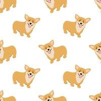 Vector seamless pattern with cute dog corgi isolated on white