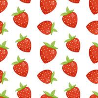 Seamless pattern with cute strawberry on white background. Repeat vector pattern for textiles or fabric